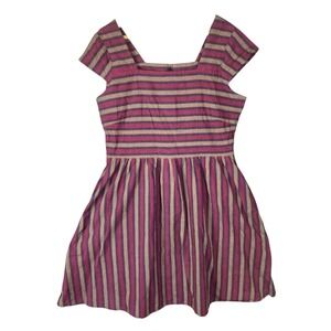 Mata Traders Rupi Square Neck Dress Size Large Berry Stripe Mini Pockets